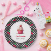 レトロ水玉模様テーマさくらんぼオントップベビーシャワー ペーパープレート (パーティー)