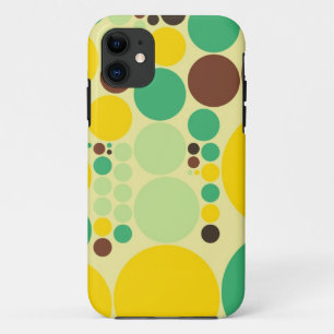 レトロ水玉模様パターン(緑、黄、茶色) iPhone 11 ケース