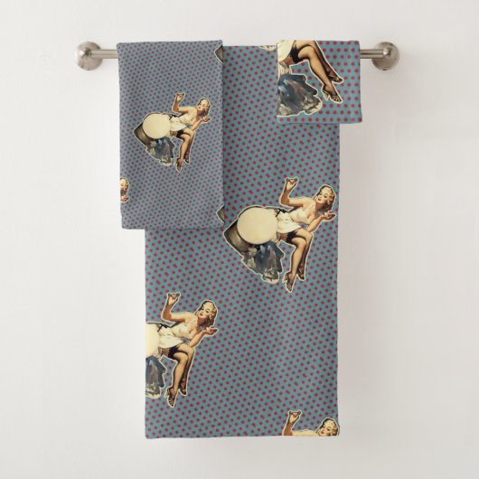 レトロ水玉模様ファッションヴィンテージピンアップ女の子 バスタオルセット (インサイチュ)