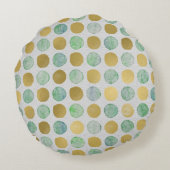 レトロ水玉模様ミュート色ブルー金ゴールドブラウン ラウンドクッション (裏面)