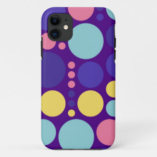 レトロ水玉模様 イエローパープルピンクブルー iPhone 11 ケース