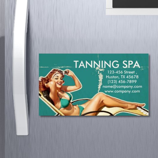 レトロ水着ピンアップガール美しいなめしサロン マグネット名刺