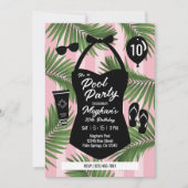 レトロ水着 バースデー プールパーティー招待状（ピンク） 招待状 (正面)