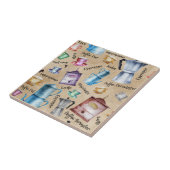 レトロ水色コーヒーポットカップシームレスパターン タイル (側面)