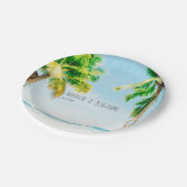 レトロ沿岸ビーチパームツリーズトロピカルズ結婚 ペーパープレート (アングル)