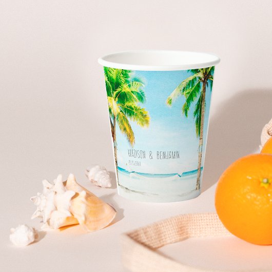 レトロ沿岸ビーチパームツリーズトロピカルズ結婚 紙コップ
