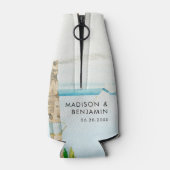 レトロ沿岸熱帯ビーチ結婚式 パーソナライズされた ボトルクーラー (裏面)