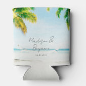 レトロ沿岸熱帯ビーチ結婚式 パーソナライズされた 缶クーラー (裏面)