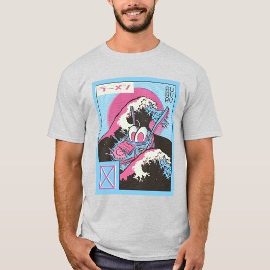 レトロ波デザインのラーメン丼 Tシャツ (正面)