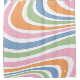 レトロ波デザイン シャワーカーテン