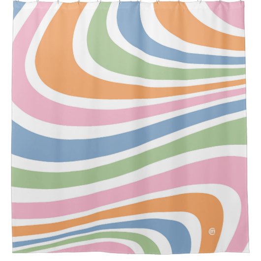 レトロ波デザイン シャワーカーテン (正面)