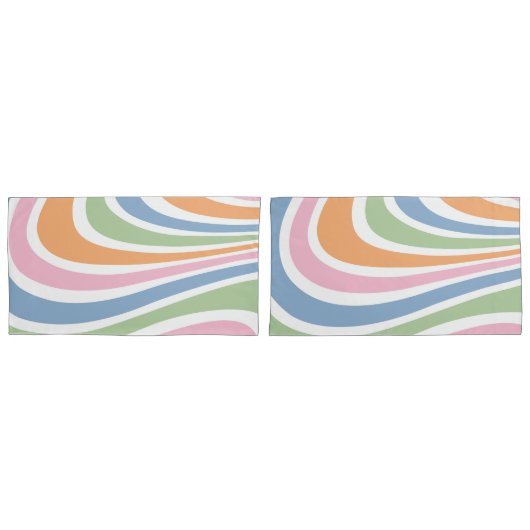 レトロ波デザイン 枕カバー (正面-セット)