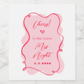 レトロ波ピンクと赤ブライダルシャワー応援 ワインラベル (シングルラベル)