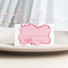 レトロ波ピンクと赤ブライダルシャワー プレイスカード