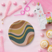 レトロ波ボホ抽象芸術パターン ペーパープレート (パーティー)