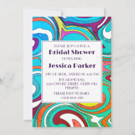 レトロ波ユニークカラフルブライダルシャワー 招待状