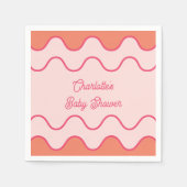 レトロ波形オレンジピンクカーブベビーシャワー スタンダードカクテルナプキン (正面)