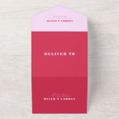 レトロ波形ピンクと赤のQRコード70結婚s オールインワン招待状 (外側)