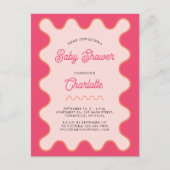 レトロ波形ピンクカーブベビーシャワー招待状 ポストカード (正面)