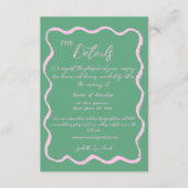 レトロ波形ピンクグリーン結婚手書き詳細 エンクロージャーカード (正面)