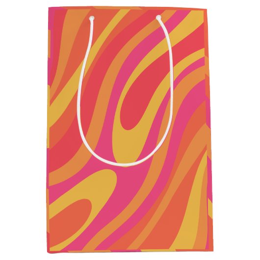 レトロ波形ループトリップ(幻覚体験)のようなカラフル抽象芸術パターン ミディアムペーパーバッグ (正面)