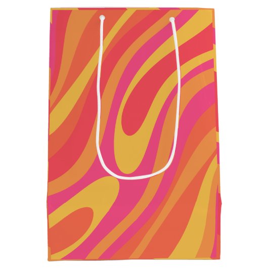 レトロ波形ループトリップ（幻覚体験）のようなカラフル抽象芸術パターン ミディアムペーパーバッグ (裏面)