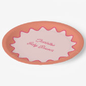 レトロ波形縁どピンクオレンジ色の曲線ベビーシャワー ペーパープレート (アングル)