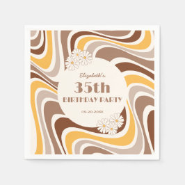 レトロ波形芸術的フラワーアーチブラウン誕生日 スタンダードカクテルナプキン