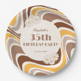 レトロ波形芸術的フラワーアーチブラウン誕生日 ペーパープレート