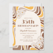 レトロ波形芸術的フラワーアーチブラウン誕生日 招待状 (正面)