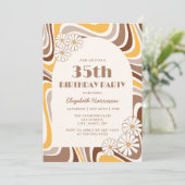 レトロ波形芸術的フラワーアーチブラウン誕生日 招待状 (スタンド正面)