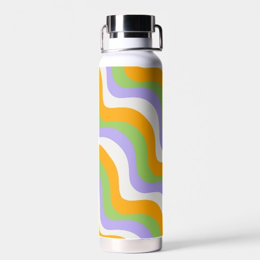 レトロ波形Groovyカールレイヤー抽象芸術Y2kパターン ウォーターボトル (背面)