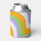 レトロ波形Groovyカールレイヤー抽象芸術Y2kパターン 缶クーラー (缶正面)