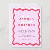 レトロ波形QRコード70sアンパサンド結婚の 招待状 (正面)