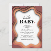 レトロ波焼けオレンジ色の赤ちゃんシャワー 招待状 (正面)