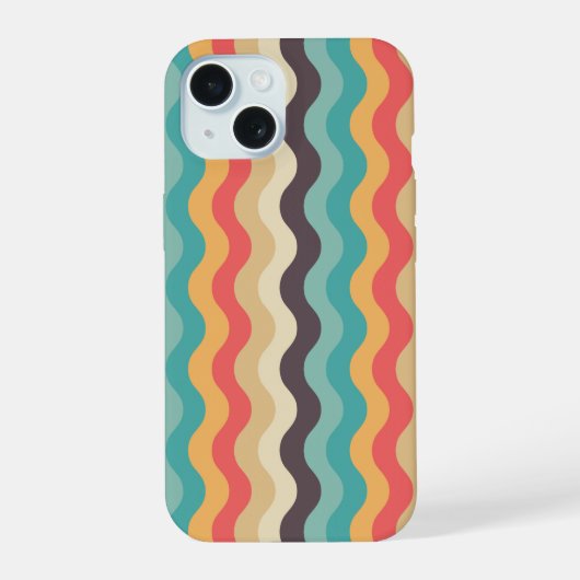 レトロ波状ストライプスマホケース | 70年代風カラフルグルーヴ iPhone 15ケース (裏面)