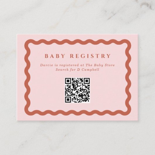 レトロ波状テラコッタフレームベビーレジストリQRコード エンクロージャーカード (正面)