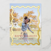 レトロ波状フレームの休日フルフォト 箔シーズンカード (正面)