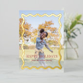 レトロ波状フレームの休日フルフォト 箔シーズンカード (立ち正面)