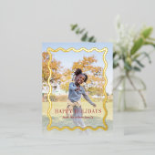 レトロ波状フレームの休日フルフォト 箔シーズンポストカード (立ち正面)