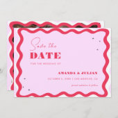 レトロ波状フレーム70sピンクと赤の写真70年代 セーブザデート (正面/裏面)