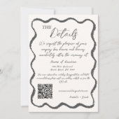 レトロ波状白黒手書結婚き詳細 招待状 (正面)