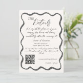 レトロ波状白黒手書結婚き詳細 招待状 (スタンド正面)