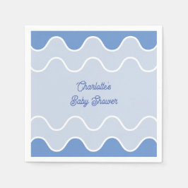 レトロ波状青色カーブ赤ちゃんシャワー スタンダードカクテルナプキン