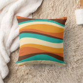 レトロ波線ティール（緑がかった色）、オレンジ、チョコレート クッション (ブランケット)