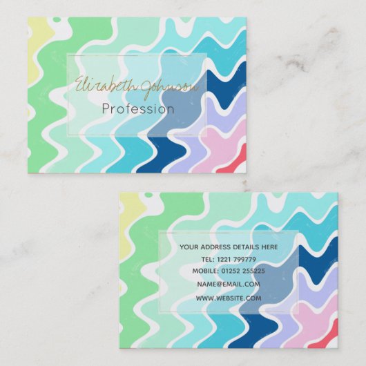 レトロ波線パステルレインボーカラーズパターン 名刺 (正面/裏面)