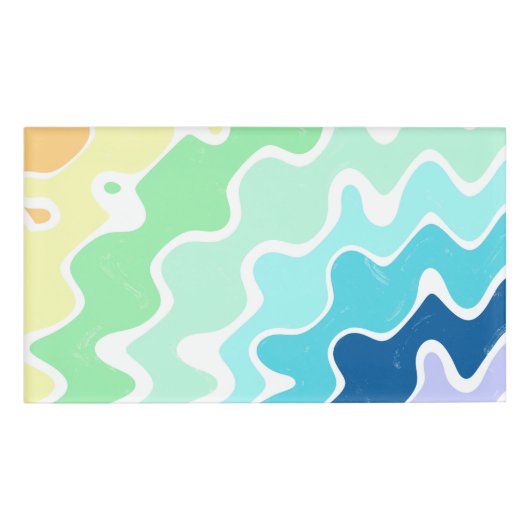 レトロ波線パステルレインボーカラーズパターン 名札 (正面)