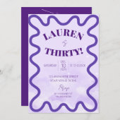 レトロ波縁ど30歳のパーティの招待状 招待状 (正面/裏面)