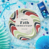 レトロ波芸術的下緑レッドブラック誕生日 ペーパープレート (パーティー)