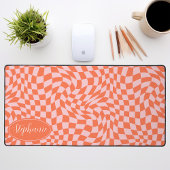 レトロ波：モダンオレンジ色の波型チェッカーボード デスクマット